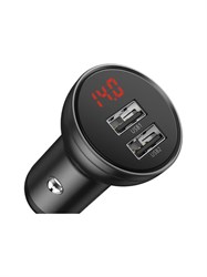 Автомобильное зарядное устройство Baseus на 2 USB порта 4.8A с дисплеем
