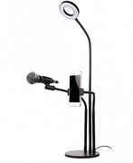 Настольная кольцевая светодиодная лампа (9 см.) с держателем для телефона и микрофона 3 в 1